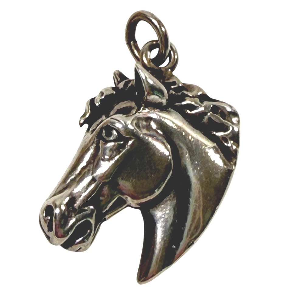 HORSE Head 925 Sterling Silver Pendant Charm Equestrian Jewelry Vintage 1990s